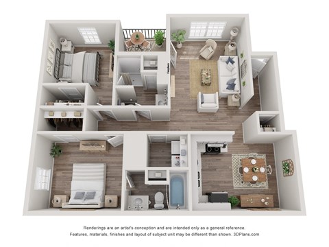 Floor plan for 2 beds, 2 baths, 1200 sqft